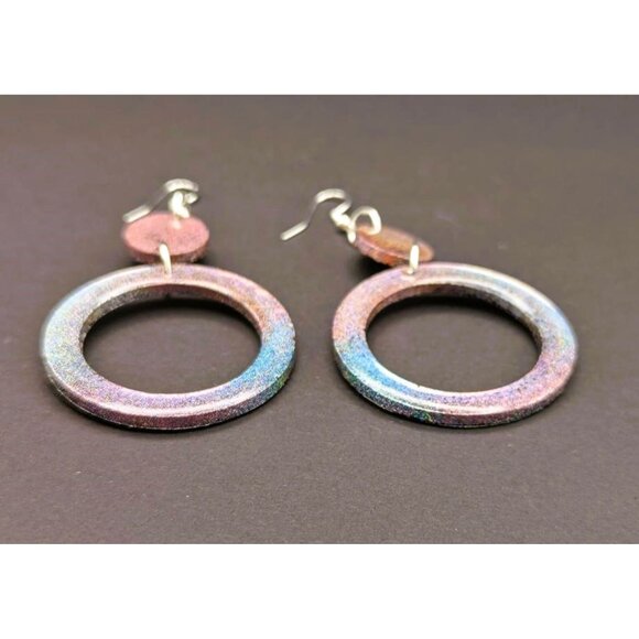 Color Changing Holographic Glitter Hoop Earrings Hand Crafted NEW - Picture 7 of 9
